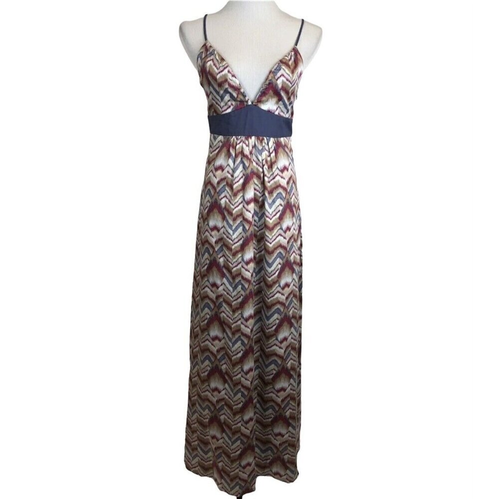 BCBGeneration Maxi Dress Size Small Chevron Stripe Blue Gray Maroon